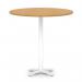 Italia 1200mm Poseur Round Table Oak Top 1170mm High White Leg Cross Base ITL1033