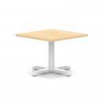 Italia 800mm Square Coffee Table Maple Top 495mm High White Leg Cross Base ITL1056