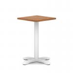 Italia 600mm Poseur Square Table Walnut Top 750mm High White Leg Cross Base ITL1082