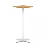 Italia 600mm Poseur Square Table Oak Top 1170mm High White Leg Cross Base ITL1117