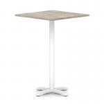 Italia 1000mm Poseur Square Table Grey Oak Top 1170mm High White Leg Cross Base ITL1139