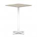 Italia 1000mm Poseur Square Table Grey Oak Top 1170mm High White Leg Cross Base ITL1139