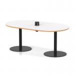 Italia Volta 1800mm Poseur Boardroom Table With Pop-up Power Module White Top Natural Wood Edge 720mm High Black Leg ITL1168