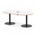 Italia Volta 1800mm Poseur Boardroom Table With Pop-up Power Module White Top Natural Wood Edge 720mm High Black Leg ITL1168