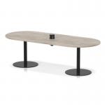 Italia Volta 2400mm Poseur Boardroom Table With Pop-up Power Module Grey Oak Top 720mm High Black Leg ITL1170