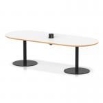 Italia Volta 2400mm Poseur Boardroom Table With Pop-up Power Module White Top Natural Wood Edge 720mm High Black Leg ITL1175