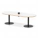 Italia Volta 2400mm Poseur Boardroom Table With Pop-up Power Module White Top Natural Wood Edge 720mm High Black Leg ITL1175