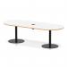 Italia Volta 2400mm Poseur Boardroom Table With Pop-up Power Module White Top Natural Wood Edge 720mm High Black Leg ITL1175