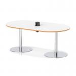 Italia Volta 1800mm Poseur Boardroom Table With Pop-up Power Module White Top Natural Wood Edge 720mm High Silver Leg ITL1182