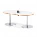 Italia Volta 1800mm Poseur Boardroom Table With Pop-up Power Module White Top Natural Wood Edge 720mm High Silver Leg ITL1182
