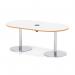 Italia Volta 1800mm Poseur Boardroom Table With Pop-up Power Module White Top Natural Wood Edge 720mm High Silver Leg ITL1182