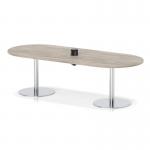Italia Volta 2400mm Poseur Boardroom Table With Pop-up Power Module Grey Oak Top 720mm High Silver Leg ITL1184