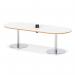 Italia Volta 2400mm Poseur Boardroom Table With Pop-up Power Module White Top Natural Wood Edge 720mm High Silver Leg ITL1189