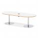 Italia Volta 2400mm Poseur Boardroom Table With Pop-up Power Module White Top Natural Wood Edge 720mm High Silver Leg ITL1189