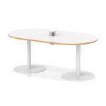 Italia Volta 1800mm Poseur Boardroom Table With Pop-up Power Module White Top Natural Wood Edge 720mm High White Leg ITL1196