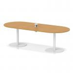 Italia Volta 2400mm Poseur Boardroom Table With Pop-up Power Module Oak Top 720mm High White Leg ITL1200