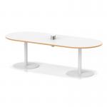 Italia Volta 2400mm Poseur Boardroom Table With Pop-up Power Module White Top Natural Wood Edge 720mm High White Leg ITL1203