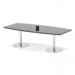 Italia Volta 2400mm Poseur High Gloss Table With Pop-up Power Module Black Top 725mm High Silver Leg ITL1210