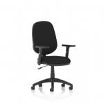 This picture features a sleek and modern ergonomic office chair, with a black mesh backrest and padded seat. The chair has height adjustable arms and a lever for adjusting the seat height. Its dynamic design allows for comfortable and efficient movement while working.