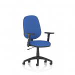 The image shows a sleek and modern blue task operator chair with height-adjustable arms and a dynamic design. The Eclipse Plus I Lever allows for comfortable and ergonomic seating, making it perfect for any desk.