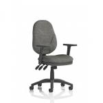 This photo captures the sleek and modern design of the Dynamic General Desk Chairs Eclipse Plus XL. The ergonomic task operator chair features height adjustable arms and a charcoal color scheme for a professional look.