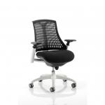 Flex Task Operator Chair White Frame Black Fabric Seat With Black Back With Arms KC0055