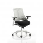 Flex Task Operator Chair White Frame Black Fabric Seat With Moonstone White Back With Arms KC0056