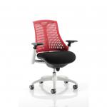 Flex Task Operator Chair White Frame Black Fabric Seat With Red Back With Arms KC0057