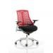 Flex Task Operator Chair White Frame Black Fabric Seat With Red Back With Arms KC0057