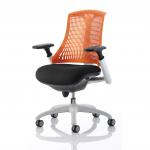 Flex Task Operator Chair White Frame Black Fabric Seat With Orange Back With Arms KC0059