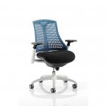 Flex Task Operator Chair White Frame Black Fabric Seat With Blue Back With Arms KC0060