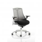 Flex Task Operator Chair White Frame Black Fabric Seat With Grey Back With Arms KC0061