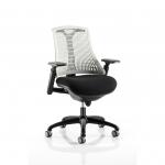Flex Task Operator Chair Black Frame With Black Fabric Seat Moonstone White Back With Arms KC0072
