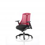 Flex Task Operator Chair Black Frame With Black Fabric Seat Red Back With Arms KC0073