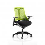 Flex Task Operator Chair Black Frame With Black Fabric Seat Green Back With Arms KC0074