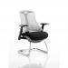 Flex Cantilever Chair Black Frame Black Fabric Seat With Moonstone White Back With Arms KC0083