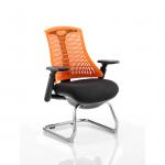 Flex Cantilever Chair Black Frame Black Fabric Seat With Orange Back With Arms KC0084