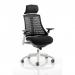 Flex Task Operator Chair White Frame Black Fabric Seat With Headrest Black Back KC0087