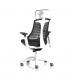 Flex Task Operator Chair White Frame Black Fabric Seat With Headrest Black Back KC0087