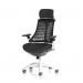 Flex Task Operator Chair White Frame Black Fabric Seat With Headrest Black Back KC0087