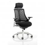 Flex Task Operator Chair White Frame Black Fabric Seat With Black Back With Arms With Headrest KC0087
