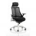 Flex Task Operator Chair White Frame Black Fabric Seat With Black Back With Arms With Headrest KC0087