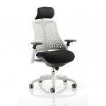Flex Task Operator Chair White Frame Black Fabric Seat With Moonstone White Back With Arms With Headrest KC0088