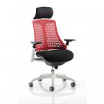 Flex Task Operator Chair White Frame Black Fabric Seat With Headrest Red Back KC0089