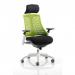 Flex Task Operator Chair White Frame Black Fabric Seat With Headrest Green Back KC0090