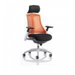 Flex Task Operator Chair White Frame Black Fabric Seat With Headrest Orange Back KC0091