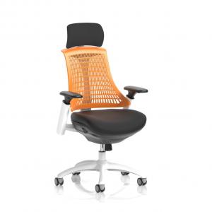Flex Task Operator Chair White Frame Black Fabric Seat With Headrest