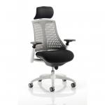 Flex Task Operator Chair White Frame Black Fabric Seat With Headrest Grey Back KC0093