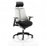 Flex Task Operator Chair Black Frame With Black Fabric Seat Moonstone White Back With Arms With Headrest KC0104