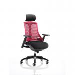 Flex Task Operator Chair Black Frame With Black Fabric Seat Red Back With Arms With Headrest  KC0105